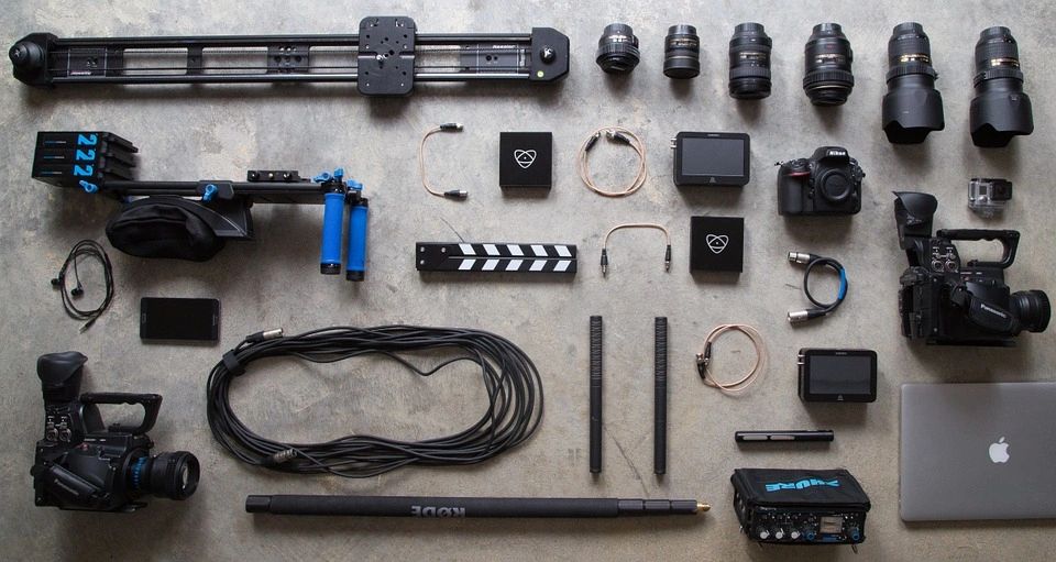 Video production equipment flat lay